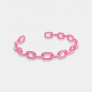 NEW Pastel Pink Enamel Paperclip Chain Cuff Bracelet